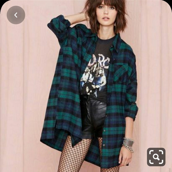 Bright blue and green plaid flannel double button mens medium - Picture 2 of 6